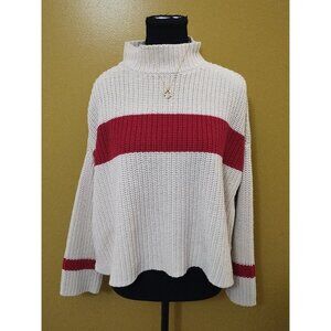 Ladies Again Cable Knit Mock Crewneck Sweater S